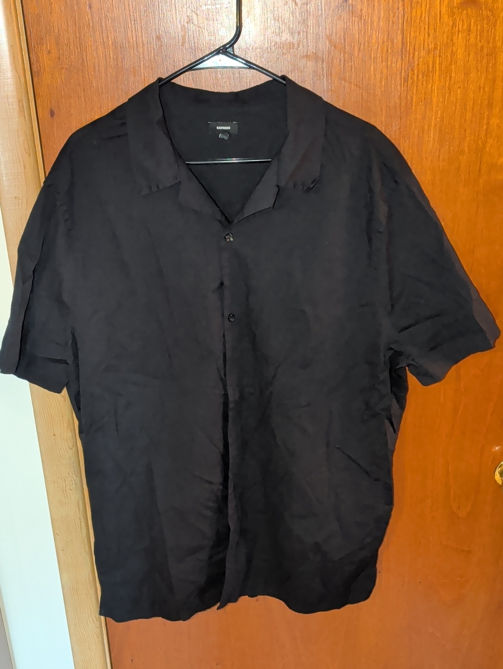 Express Black Short-Sleeve Camp Collar Button-Down Shirt